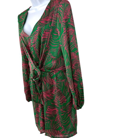 Intempo Leaf Tropical Print Long Sleeve Romper Green Pink Size Medium - Picture 7 of 13
